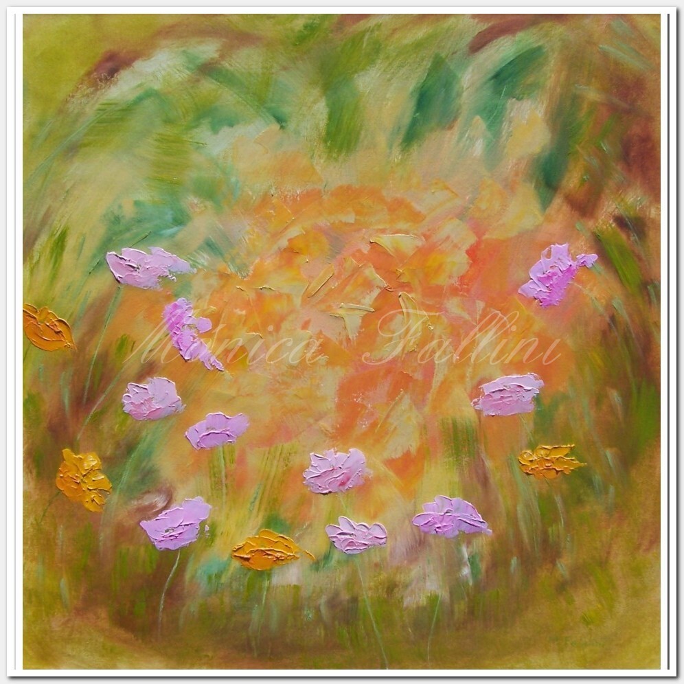 Pink and orange Poppies original painting 20 x 20 inch contemporary by Fallini