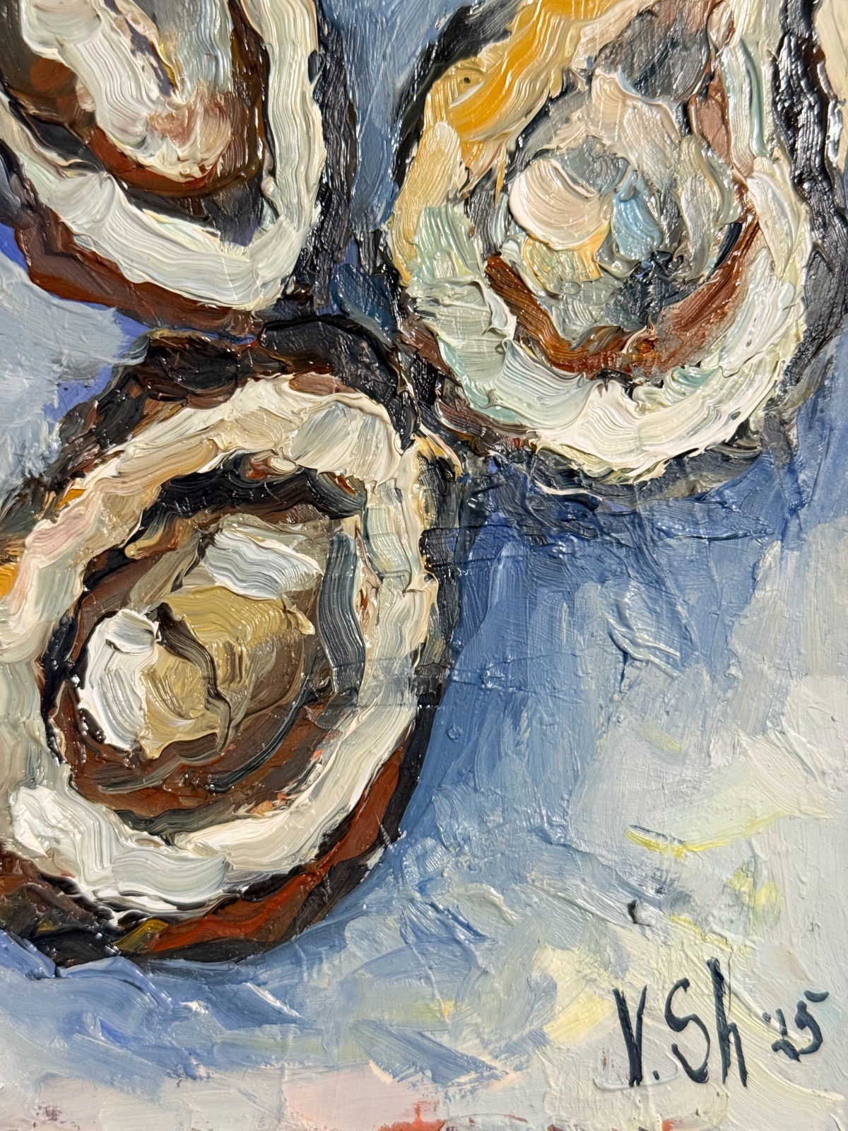 Oysters Original Oil Painting Fish Seafood Art Still life Kitchen Signed 8×5.5