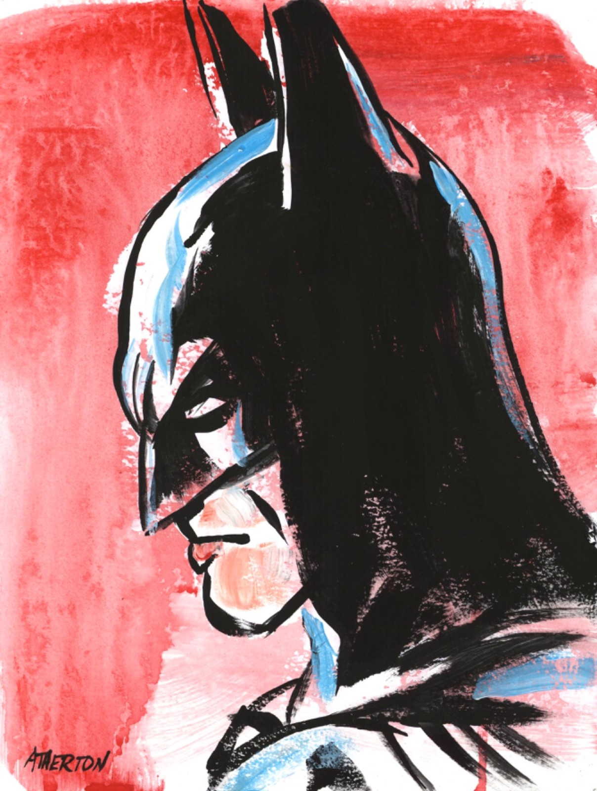 9×12 Batman profile Original Painting Superhero Pop Art Comic Book Inspired Art