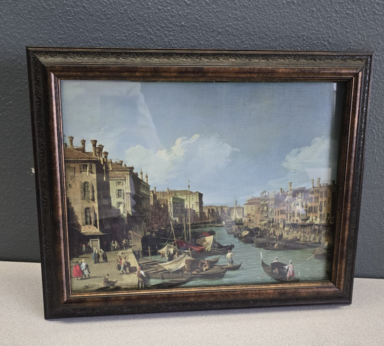 The Grand Canal Near the Rialto Bridge Venice Cityscape Wall Art Framed 12×15″