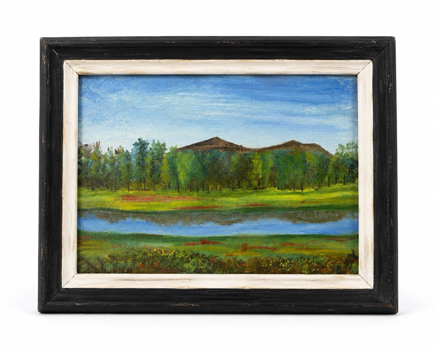 Vintage George E Day 1980 Original Oil Painting Landscape Lake Scene Framed 8×6