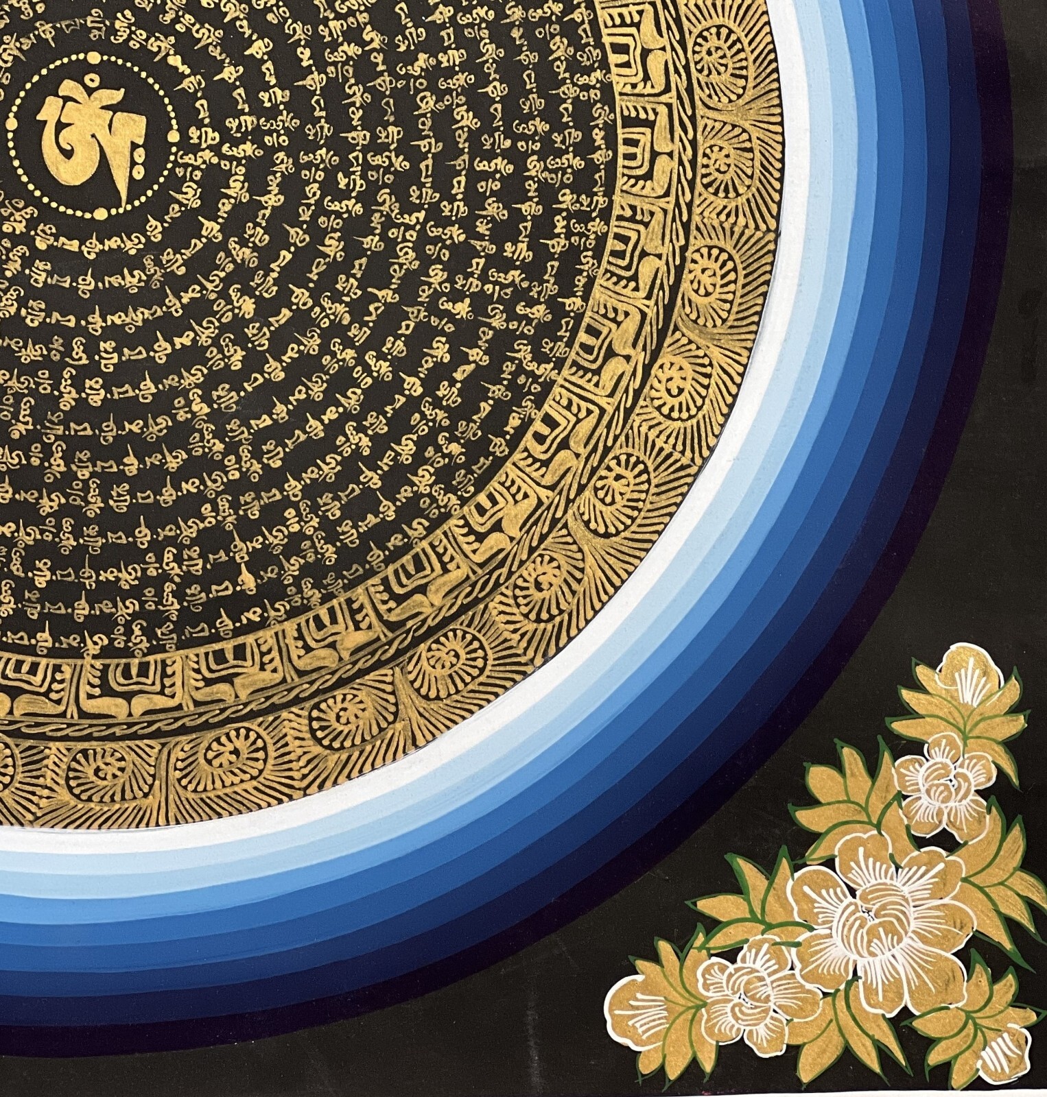 ORIGINAL OM MANI PADME MANTRA MANDALA PRAYER/MEDITATION TIBETAN THANGKA PAINTING