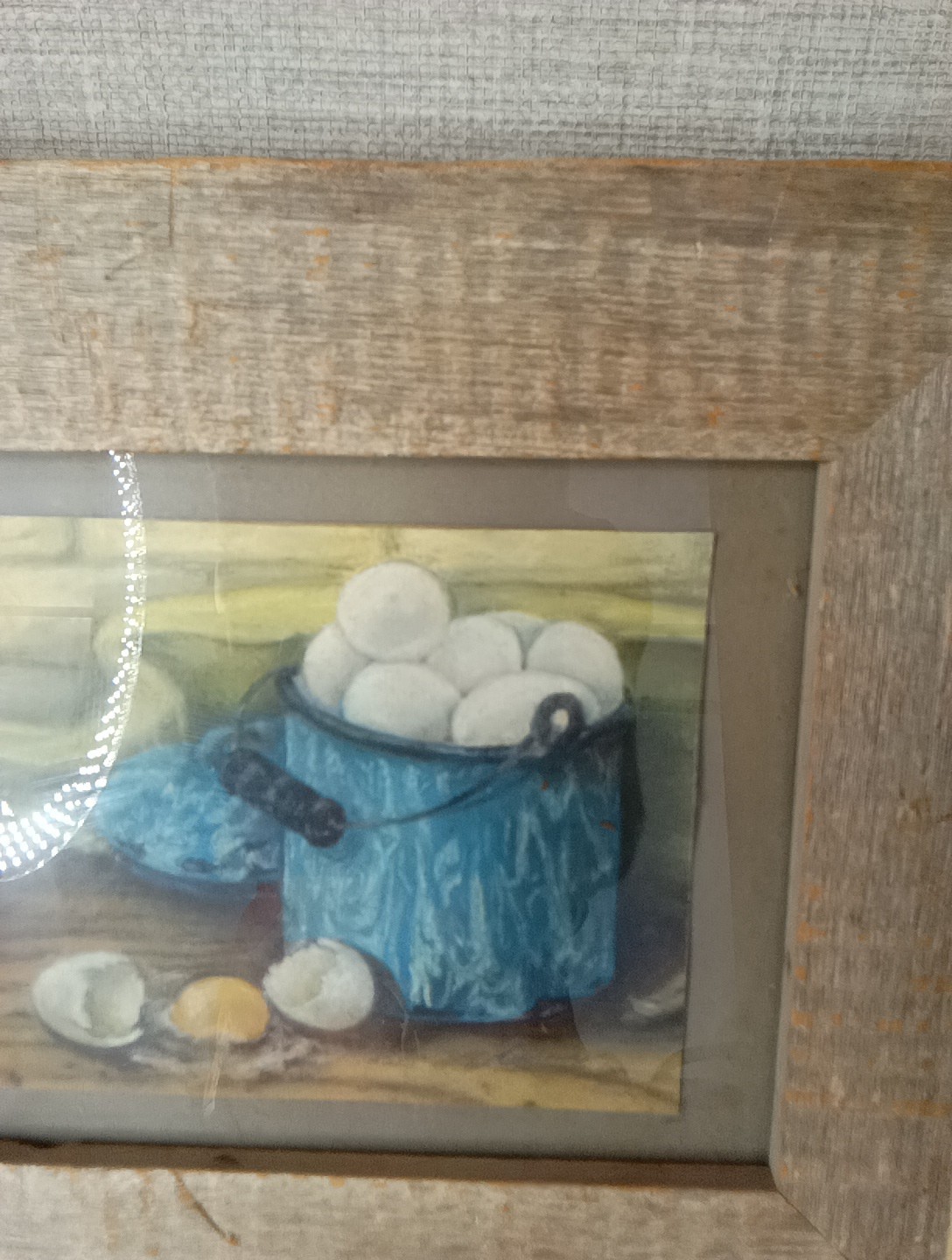 Antique Eggs in Blue Pot Primitive Still Life Folk Art Oil 11X14″ OOAK signed