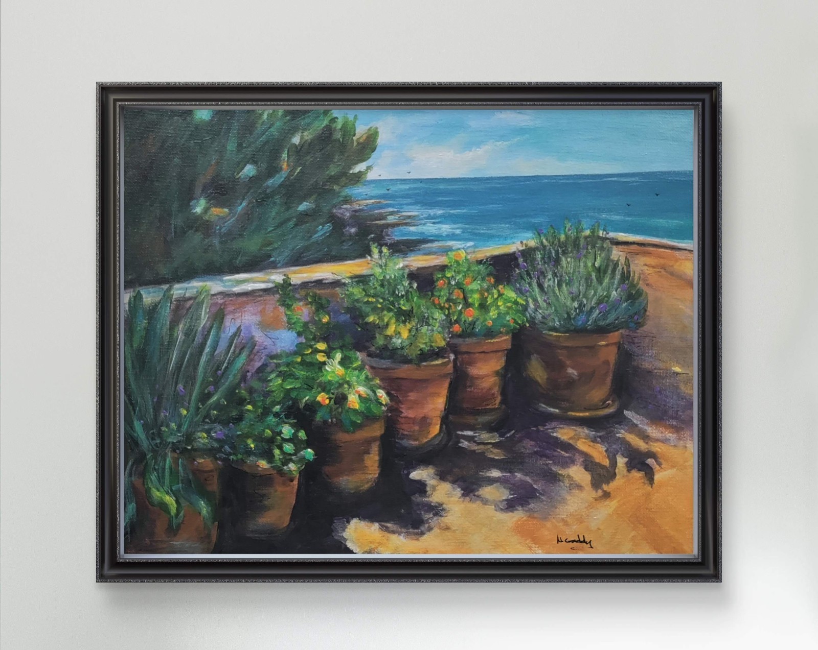 Original Expressionistic 14 x 11 Mediterranean Porch Acrylic Canvas Painting