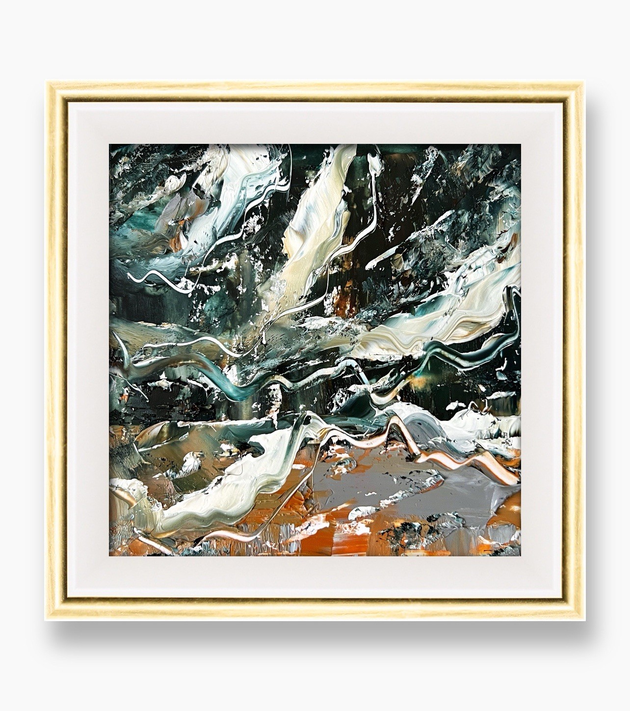 Iceland Deep Stormy Sea Original Textured Art Framed Modern Coastal Wall Decor
