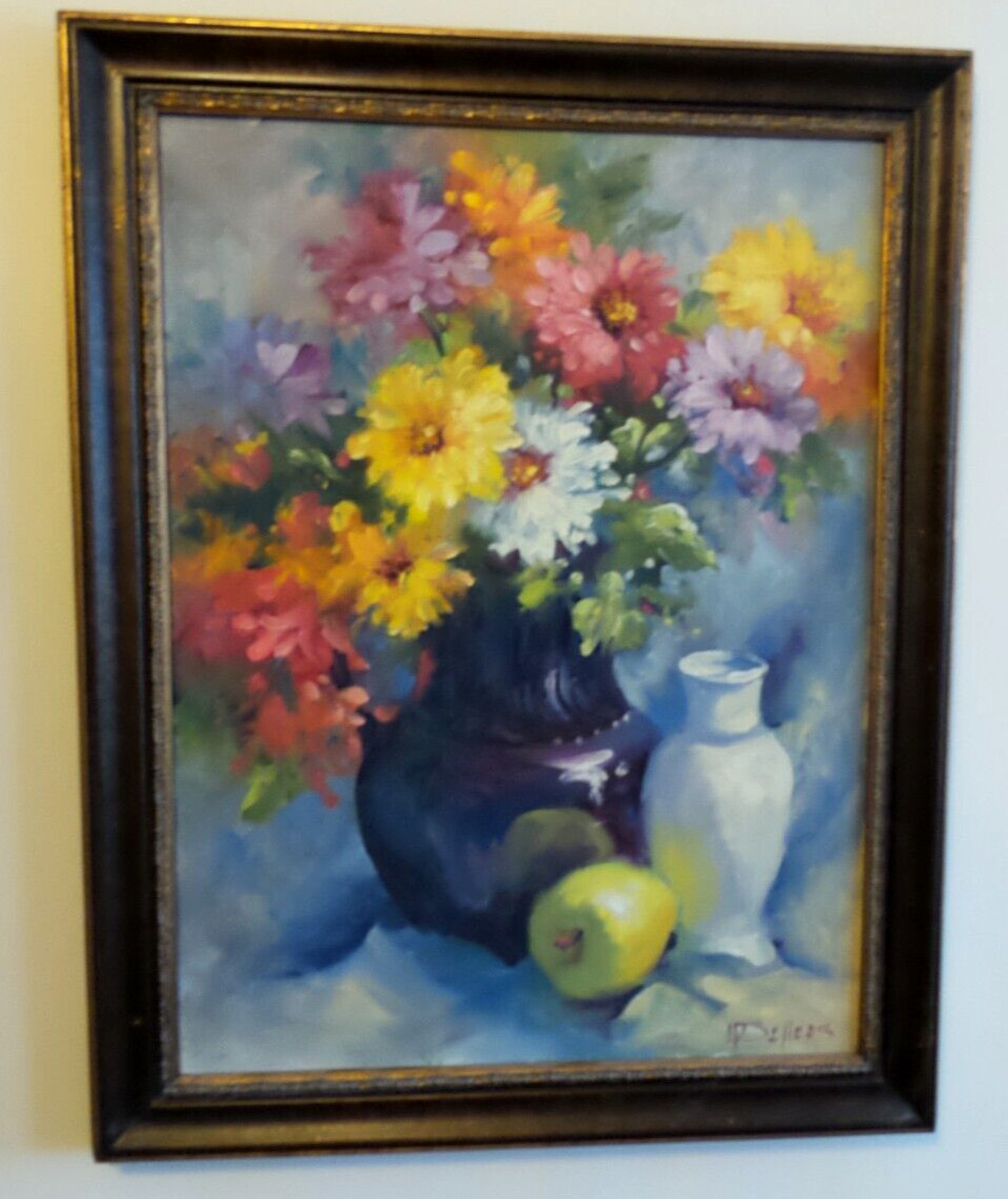 Original Oil Floral Painting framed signed MJ Sellers 18″x24″
