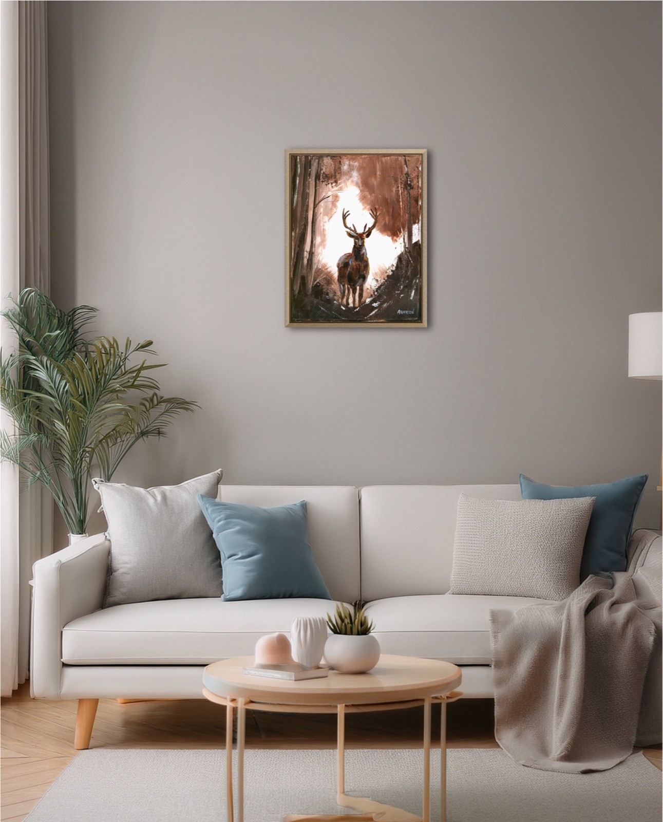 Atherton 11×14 Original Hunting theme Acrylic Painting «Deer in Forest» signed