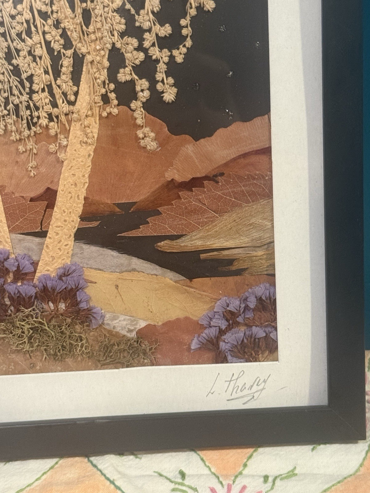 Larisa THANEY Original Pressed BOTANICAL ART FRAMED Autumn LANDSCAPE SIGNED 8×10