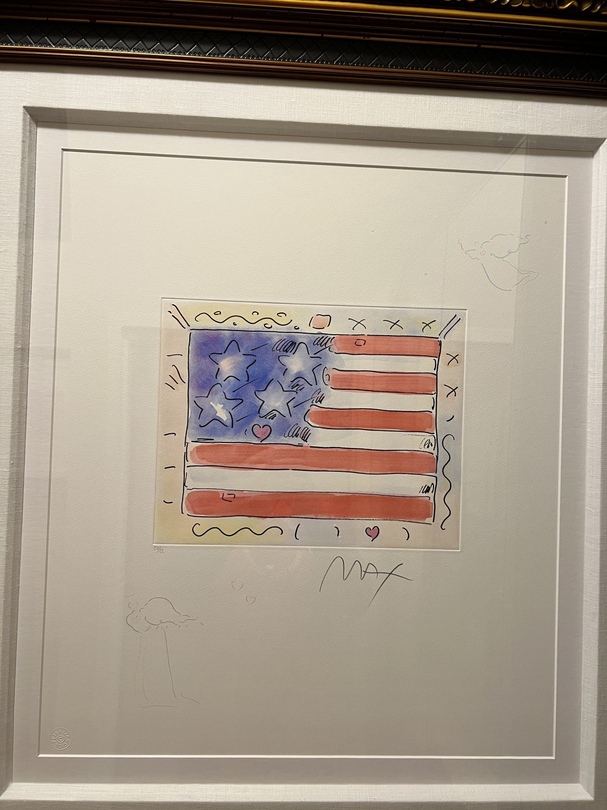 Peter Max «Flag with Heart (Angel/Profile)» Signed Etching