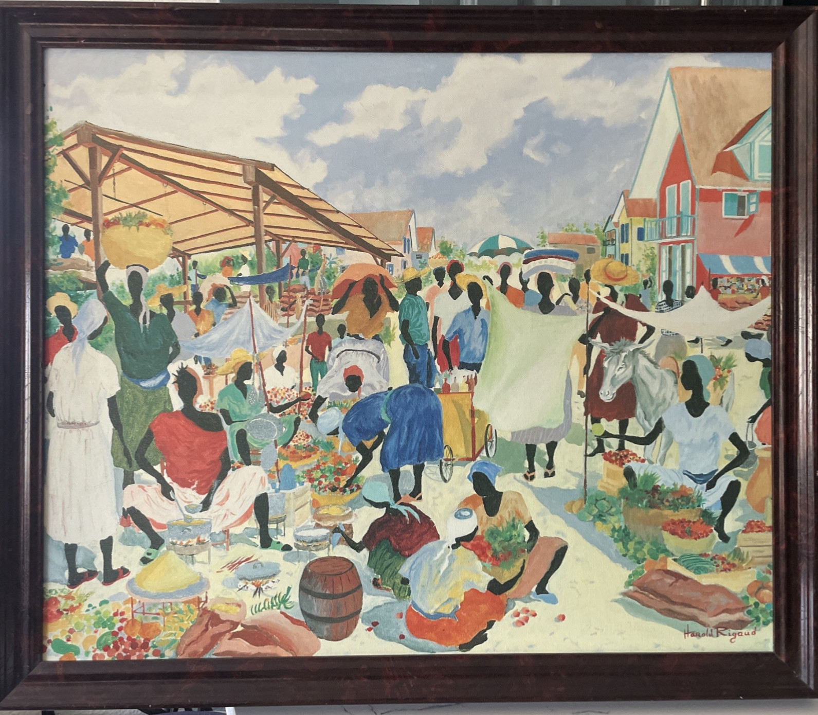 Harold Rigaud Certified Genuine LITHO ON CANVAS «MARKET PLACE»27X23”