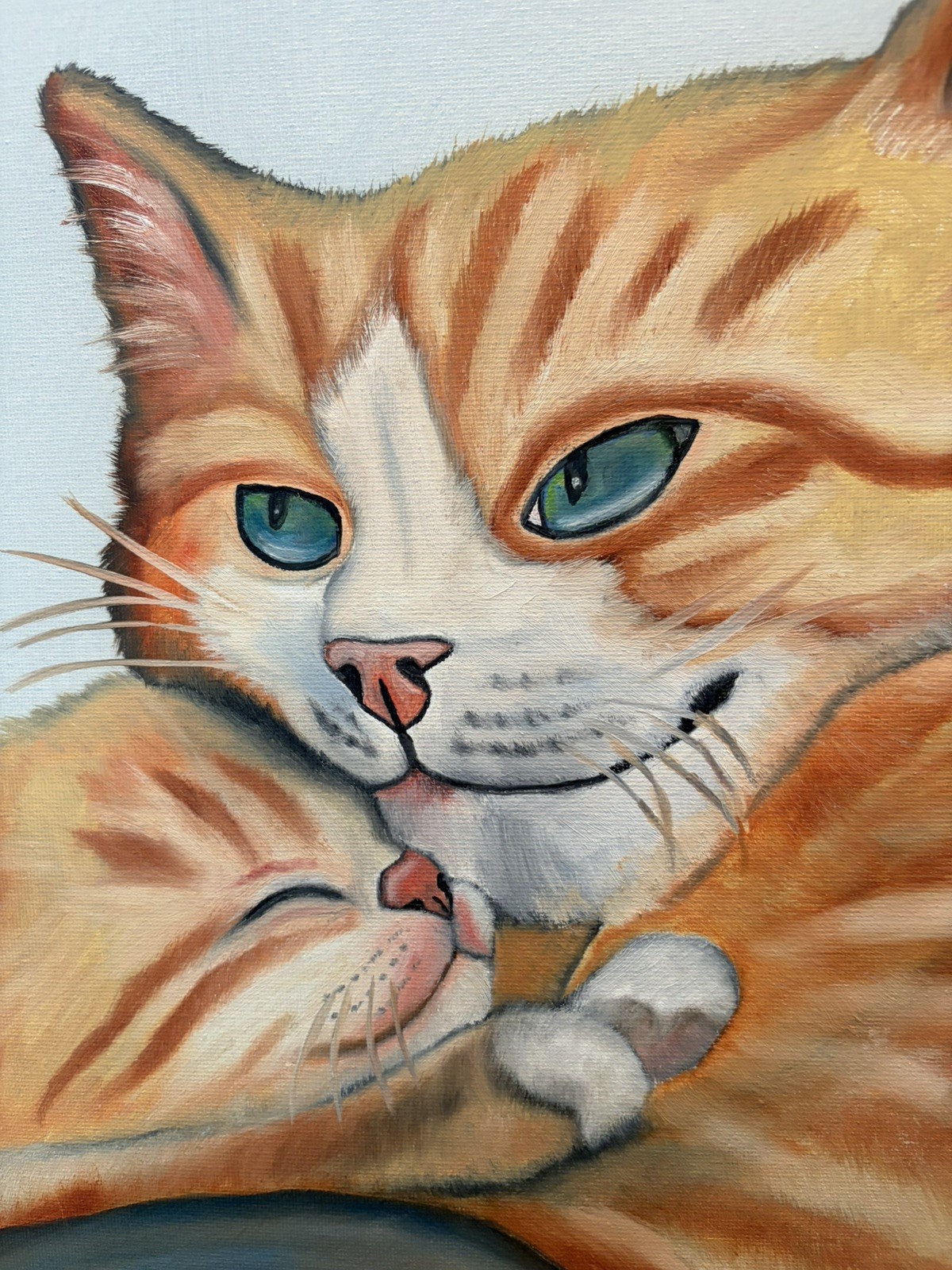 Original oil painting 11 x 14 inches orange tabby cat snuggling baby kitten