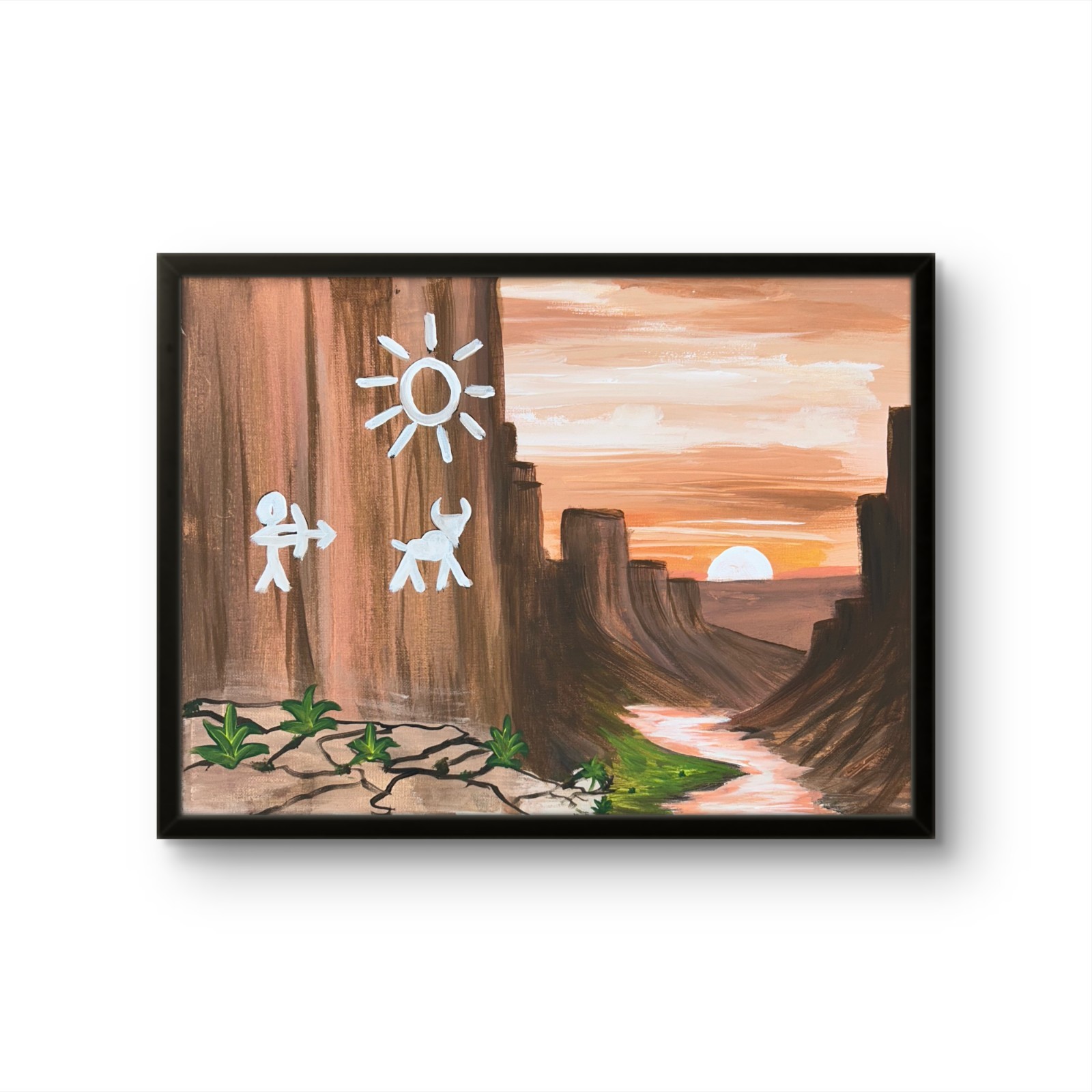 Original Signed 12×16 Abstract Native American Sunset Canvas Warm Earth Tones