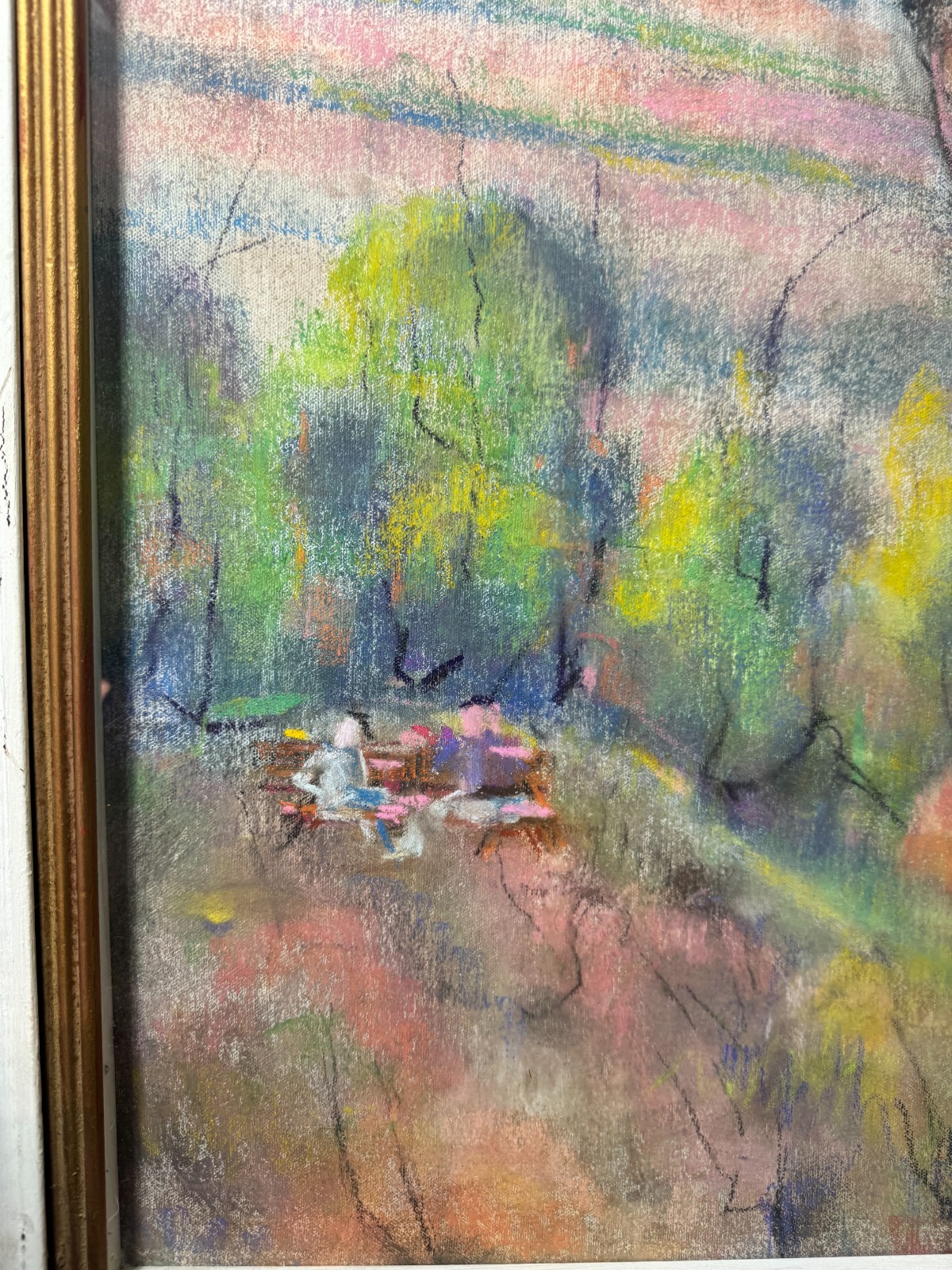 Huge Richard D. Schultz (1915 – 2007) «Children In Park» Pastel Painting -Framed