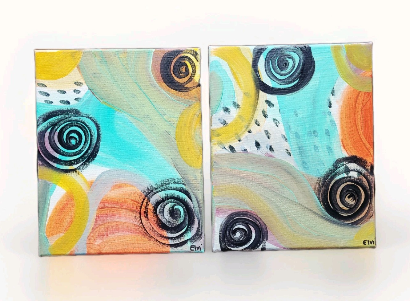 Set Of 2 Original Abstract 8×10 Paintings On Canvas Colorful Modern Art