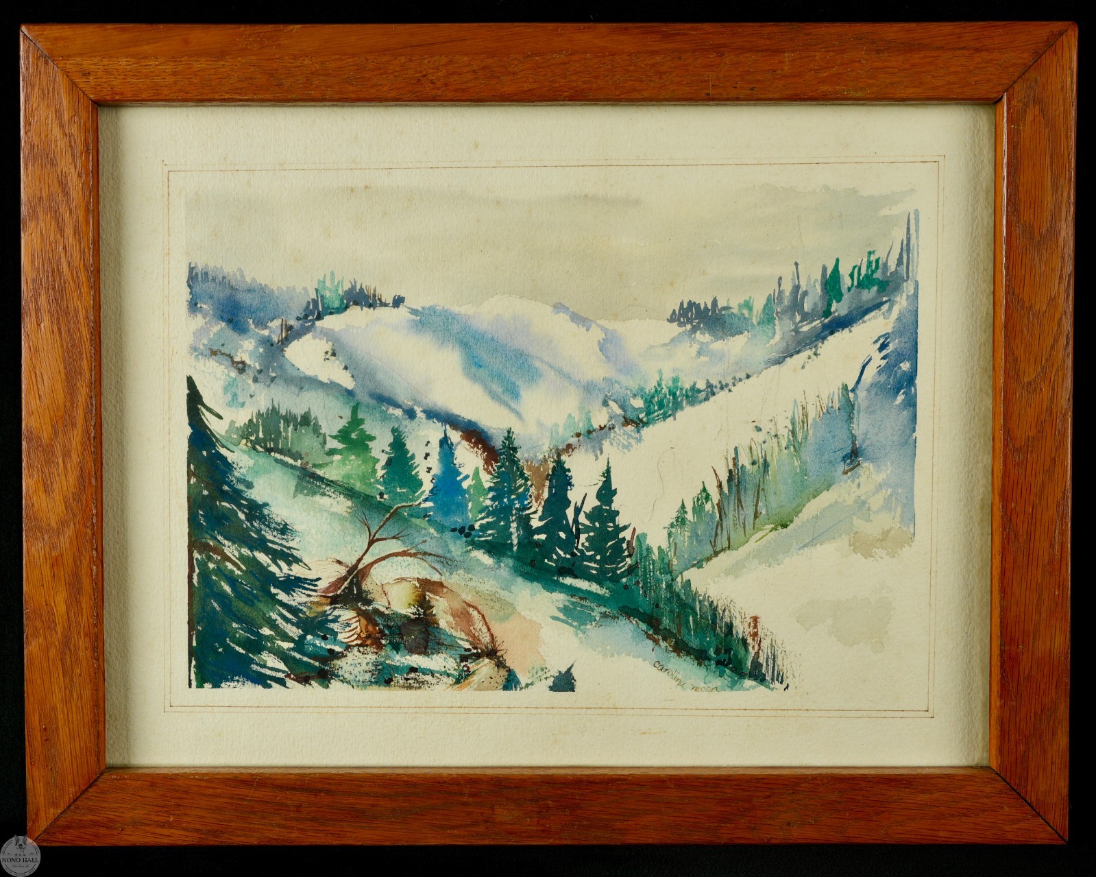 Vintage Original Impressionist Landscape Watercolor Painting «Alpine Winter»