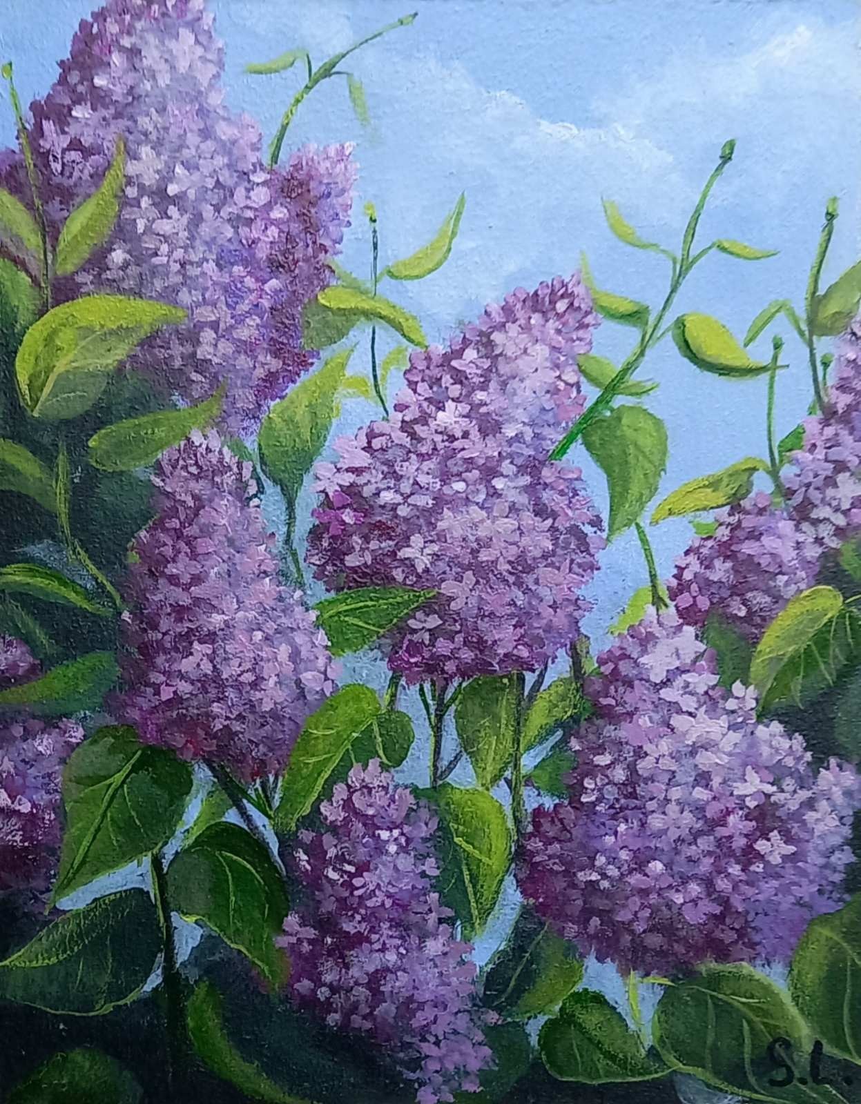 Original Acrylic Painting Landscape with Lilac Flowers Small Wall Art 7 x 9 in