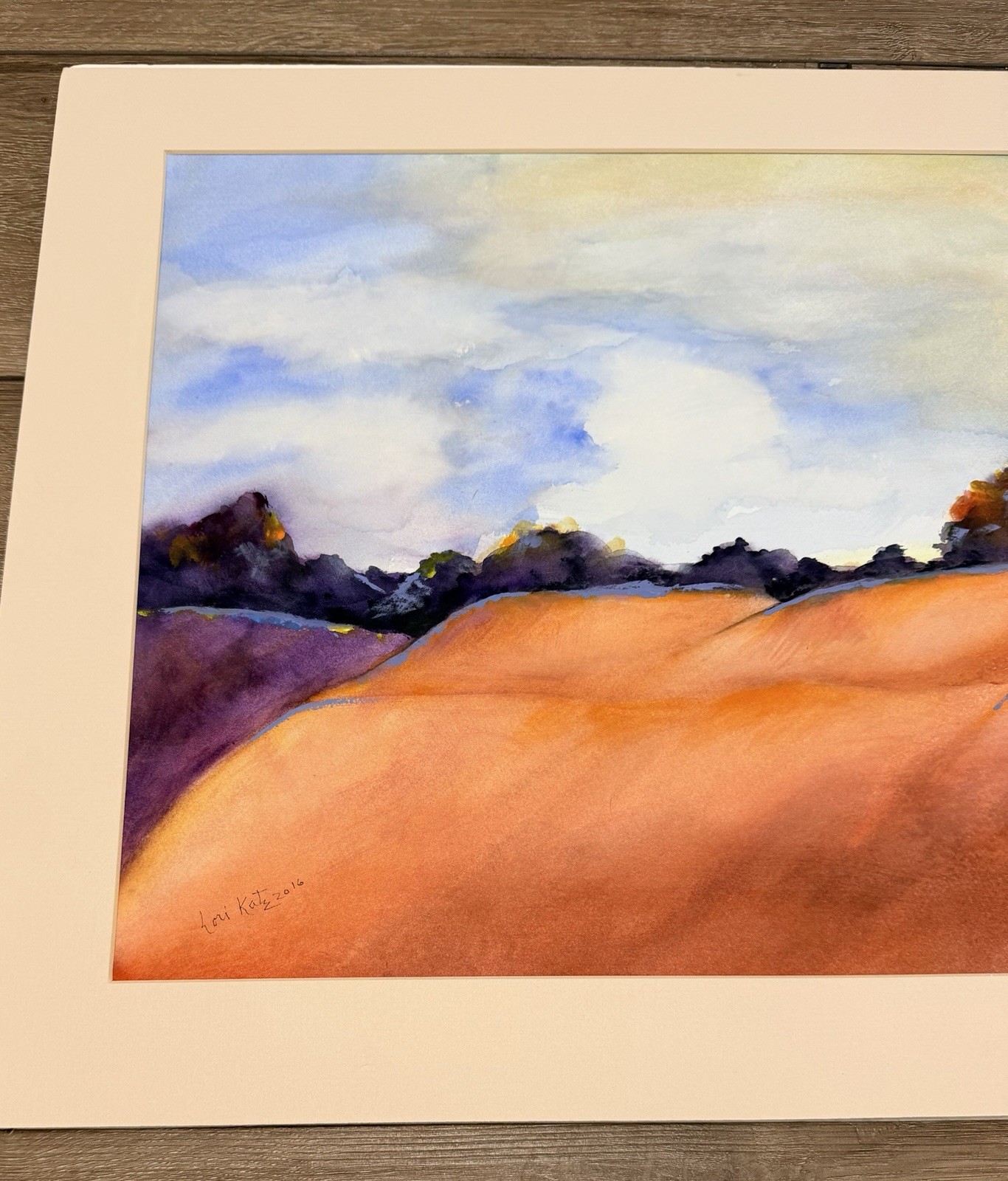 Original Watercolor Brown Hills 27×18 Landscape Signed LR69 Matted Art