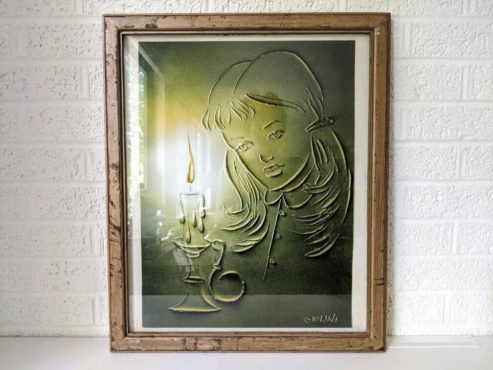 Vintage Giolini Spray and Acrylic Painting | Framed Painting | Mid-Century