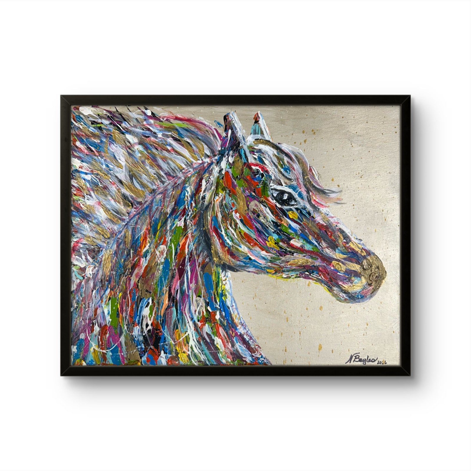 Original Signed 16×20 Impressionist Horse Animal Acrylic Canvas Bold Home Decor