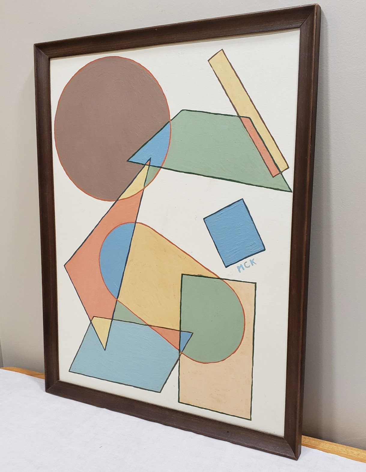 Original Geometric Abstract Painting Framed Bauhaus Modern Minimalist Wall Art