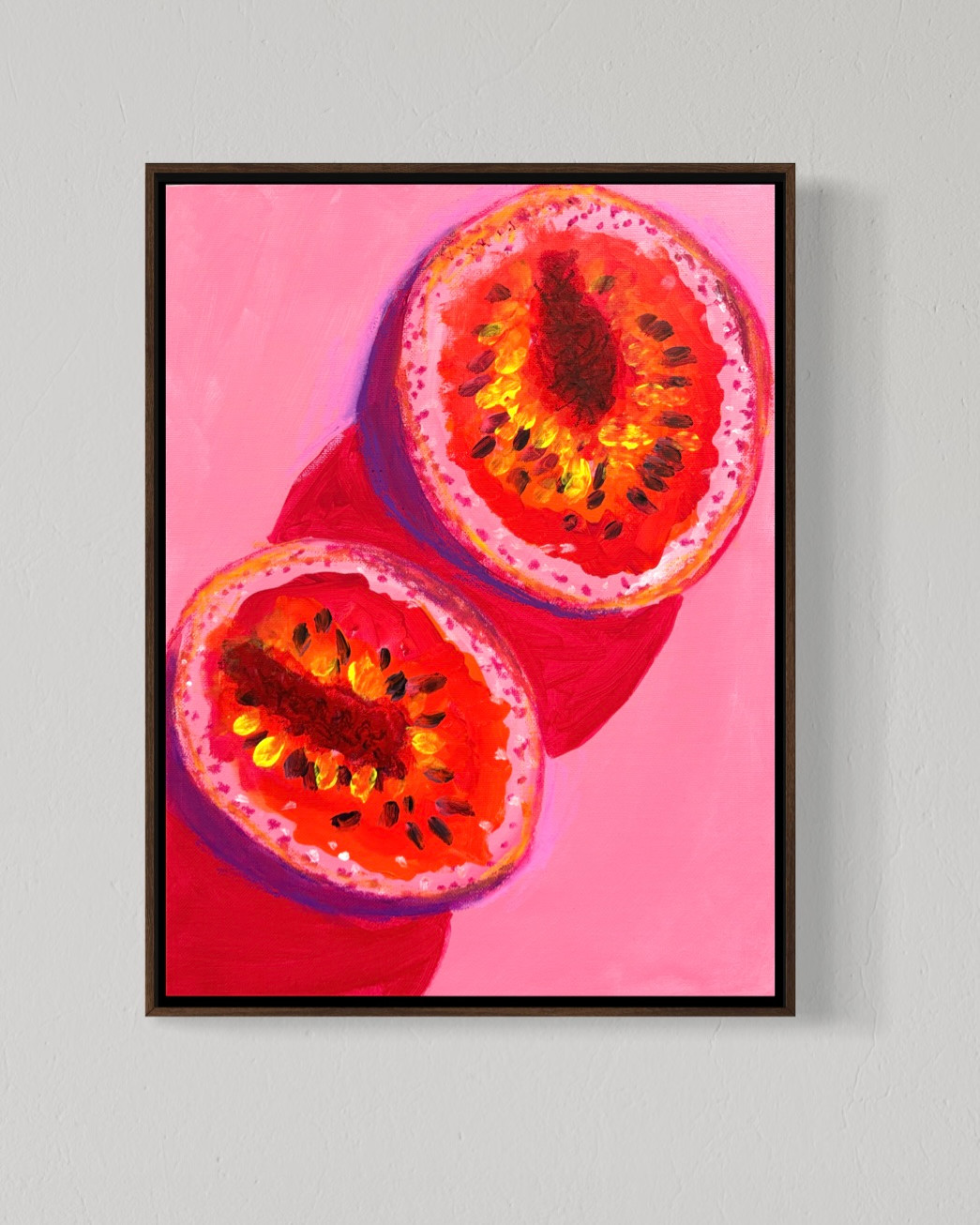 Passion Fruit 12×16 Canvas Abstract Colorful Pink Fruit Kitchen Original Art