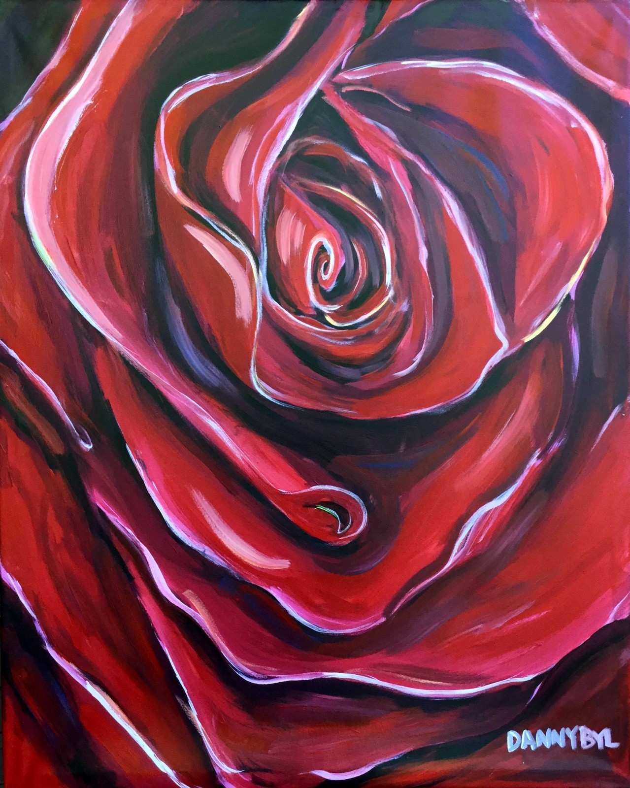 Red Rose Original Art PAINTING DAN BYL Investment Collector Flower huge 5ftx 4ft