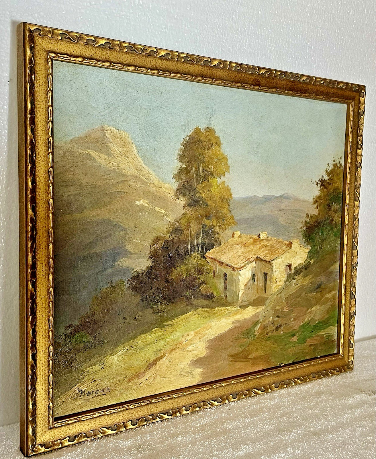 Antique Framed Oil on Canvas Art Painting Landscape Rural Home Mountains 16×20″