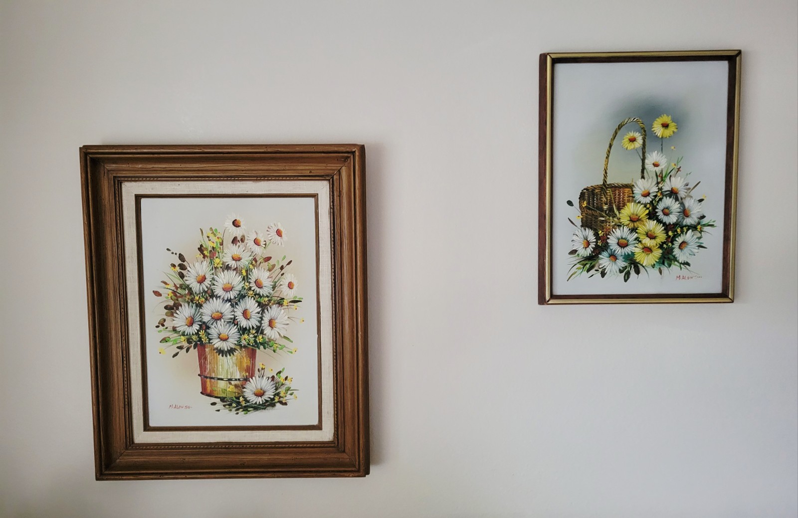 Pair: Vintage Daisies Paintings by M. Alonso Cottagecore