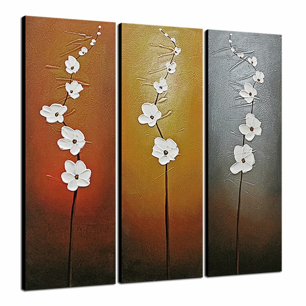 Original Framed Art Oil Painting on Canvas Home Office Wall Decor Flowers Framed