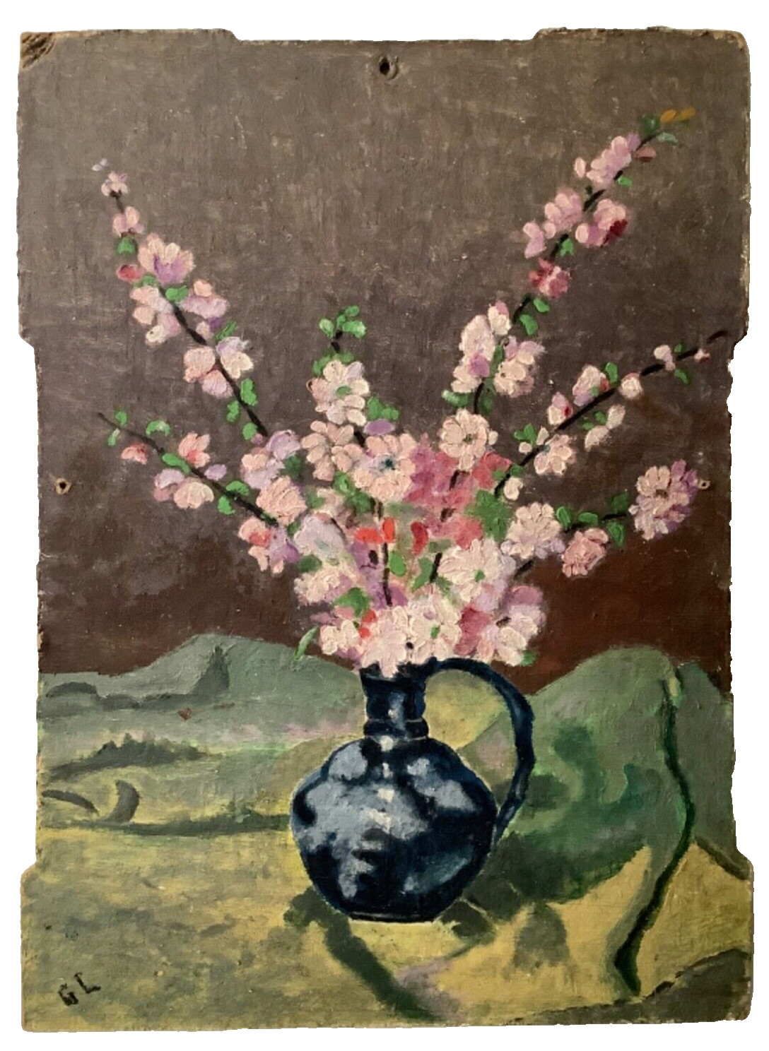 French Impressionism Bouquet in a Vase Branch of Cherry Trees Oil Signed