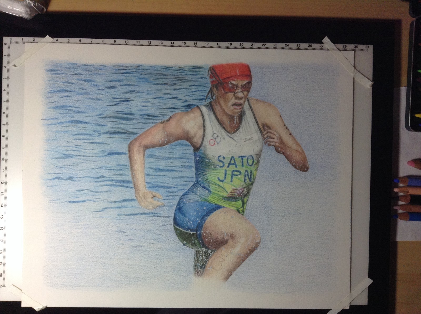 Original Sports Runner 14 x 11 Colored Pencil Paper Matted Art