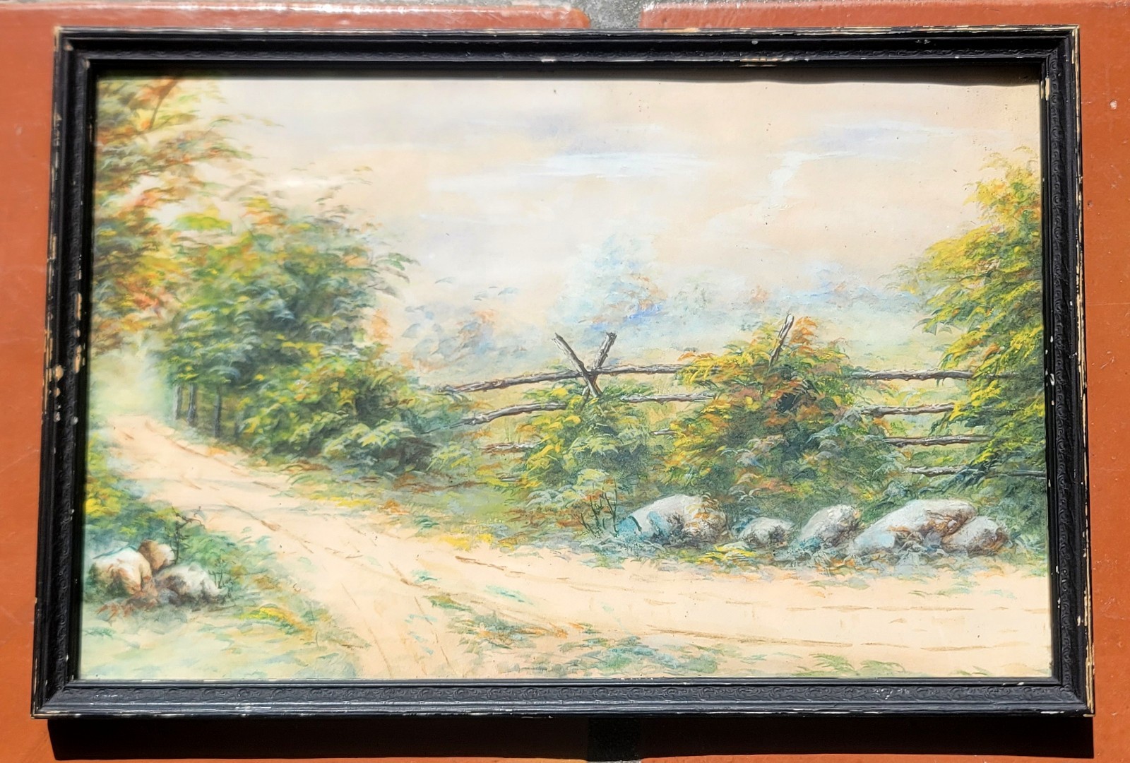 Antique Rural LANDSCAPE PAINTING, Watercolor Mixed Media Julius Beck Charles Fox