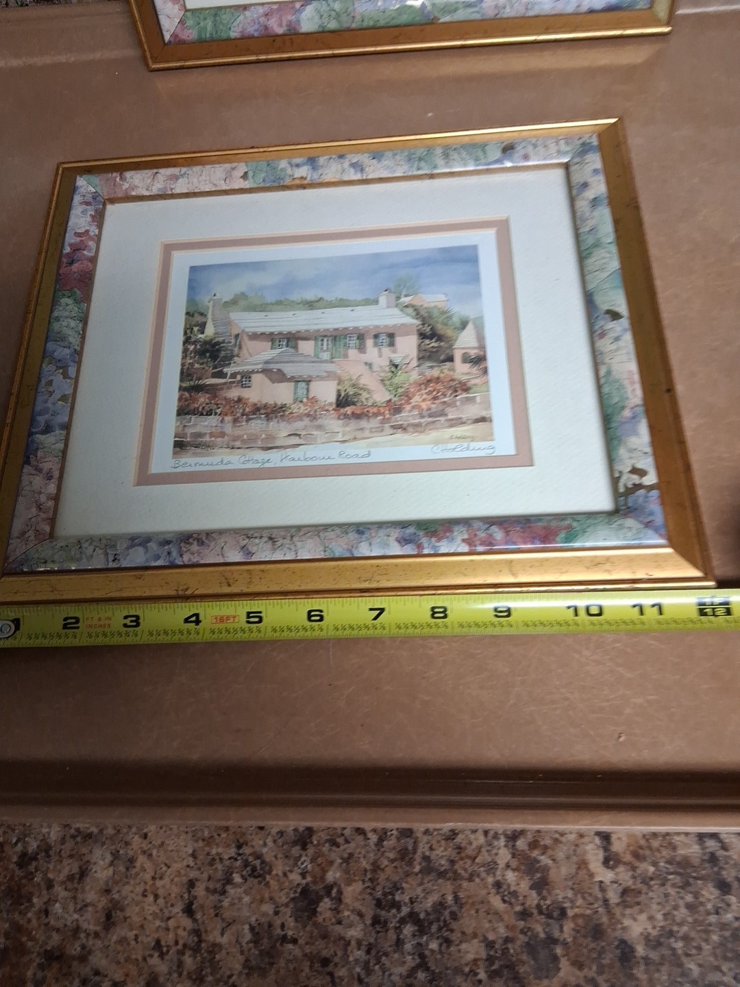 Framed C. Holding Signed BERMUDA COTTAGE HARBOUR ROAD Watercolor Print Art