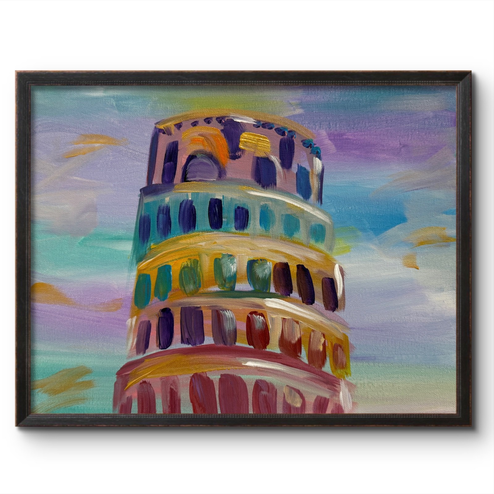 LEANING TOWER OF PISA GOLD ACCENTS 14×11 MODERN ART COLLECTIBLE INTERIOR DESIGN