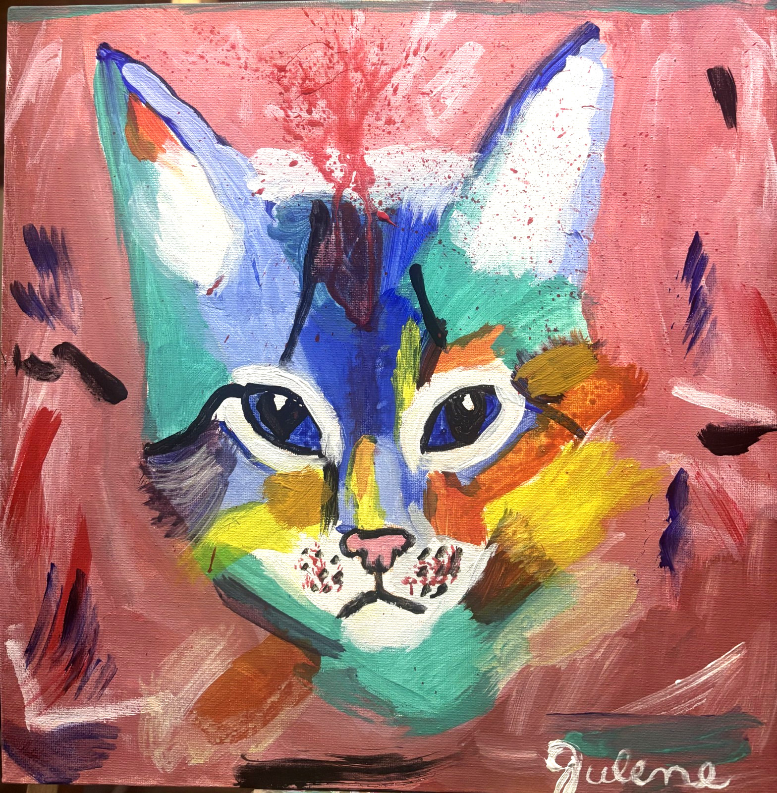 Felix: Original Acrylic Painting Cat 12×12 Home Decor