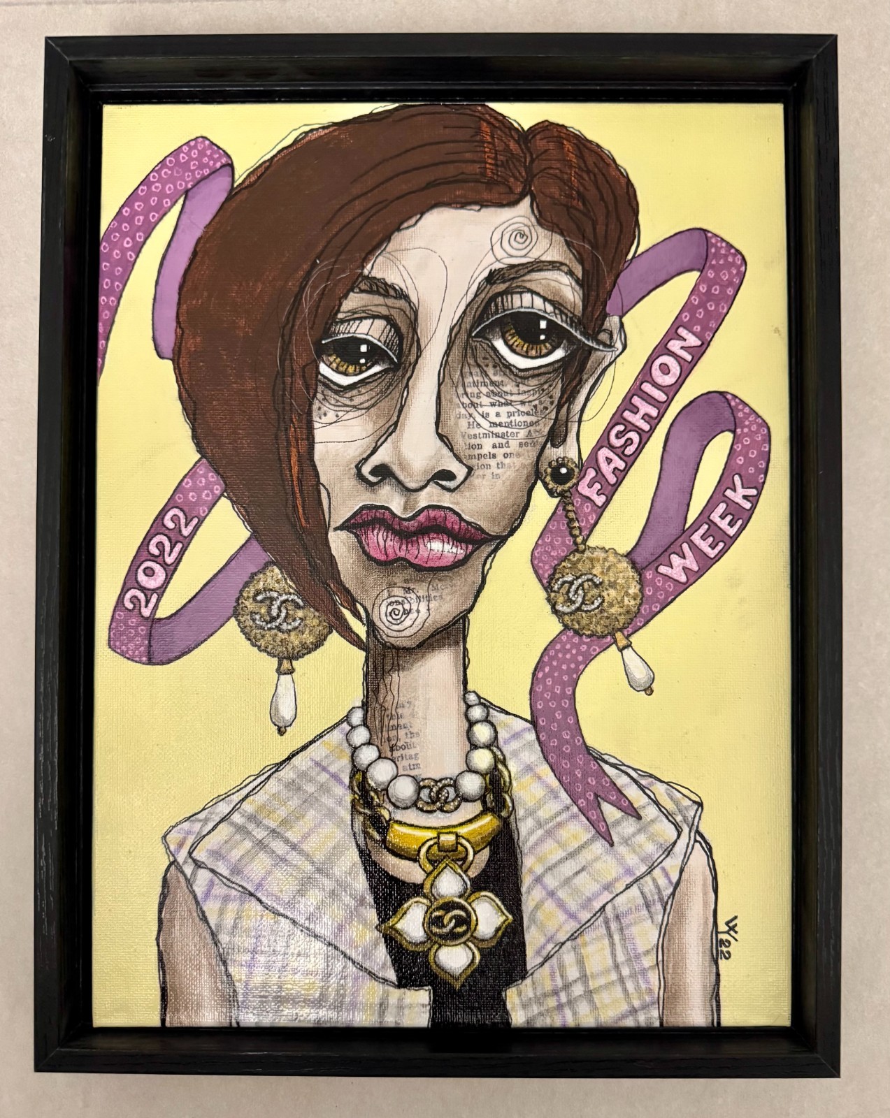 Original Abstract Portrait Mixed Media Painting Fashion Illustration Art 12 x 9″