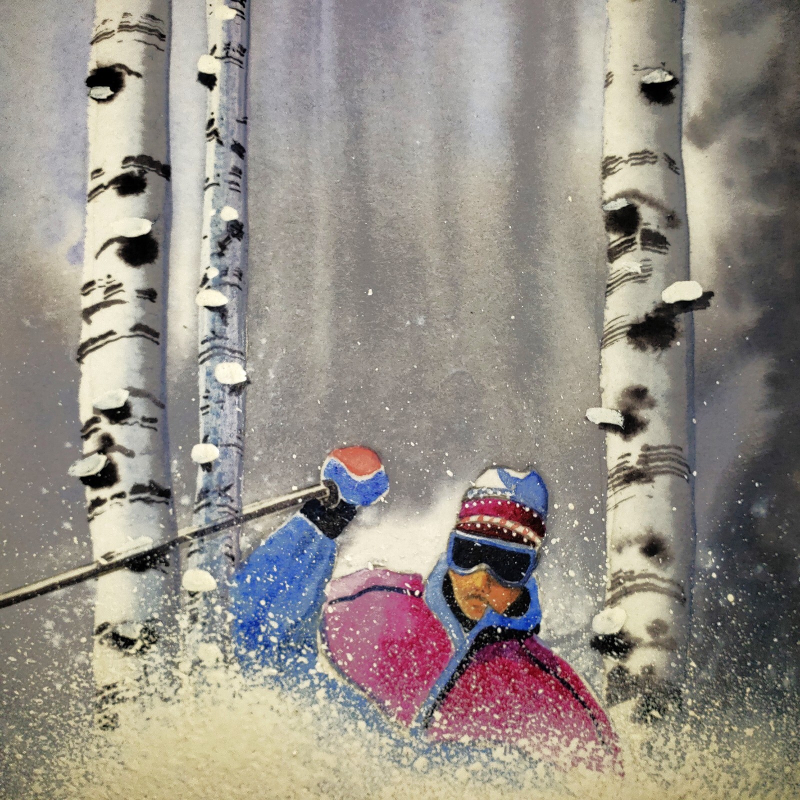 STEPHEN STALLINGS Painting Listed American Realism SIGNED SPORTS Landscape SKI