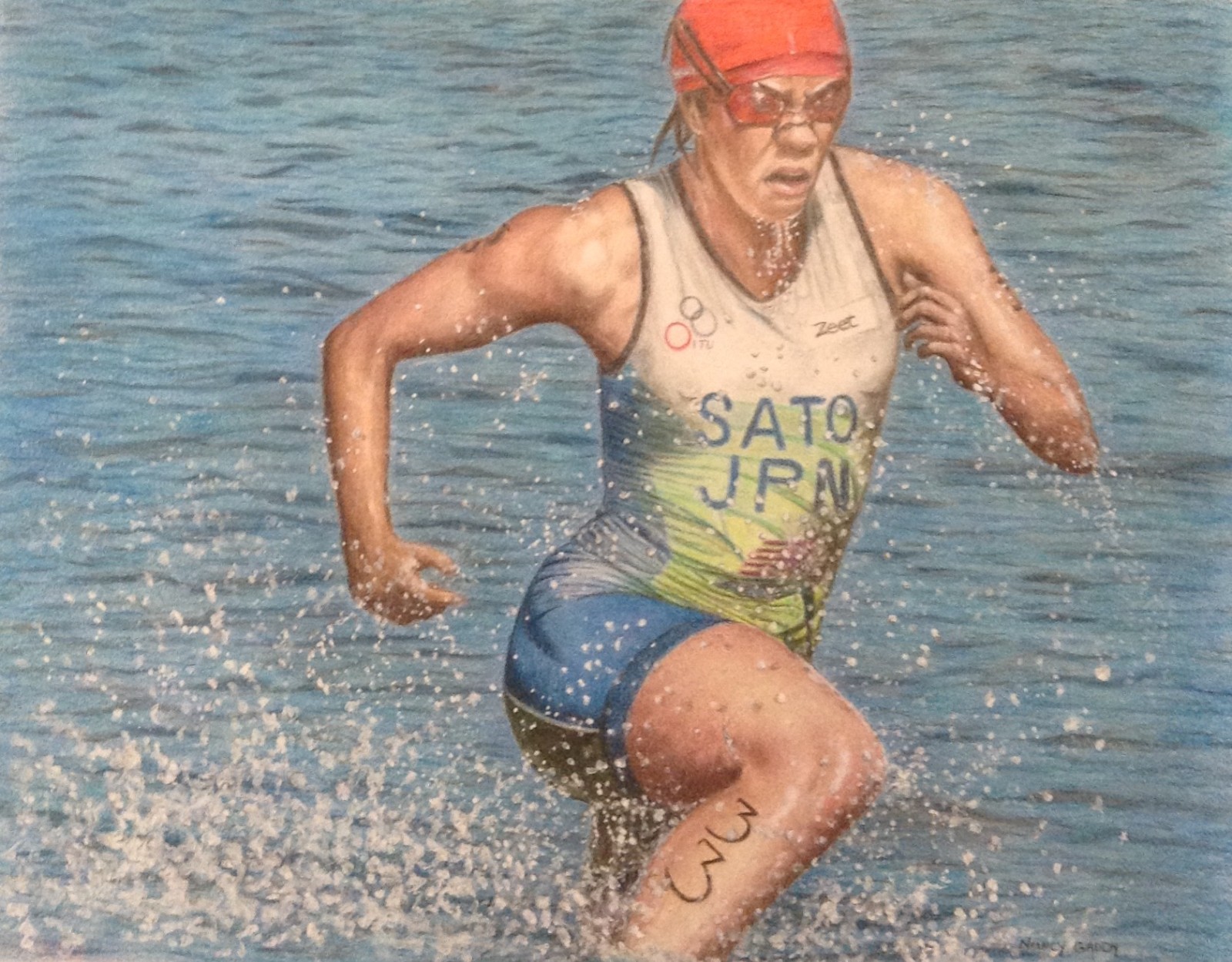 Original Sports Runner 14 x 11 Colored Pencil Paper Matted Art
