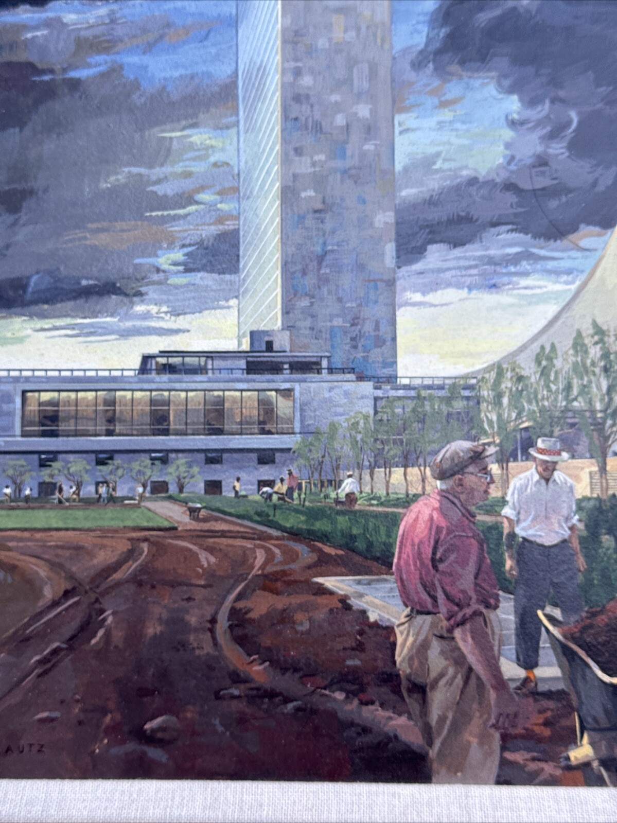 INDUSTRIAL CITY PAINTING URBAN CONSTRUCTION ILLUSTRATION REGIONALISM WORKERS