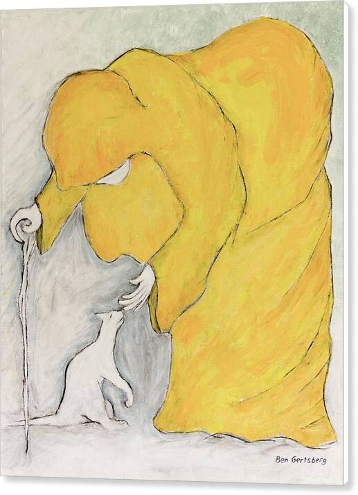 Woman In Yellow 0And a Cat, original charcoal and acrylic painting Ben Gertsberg