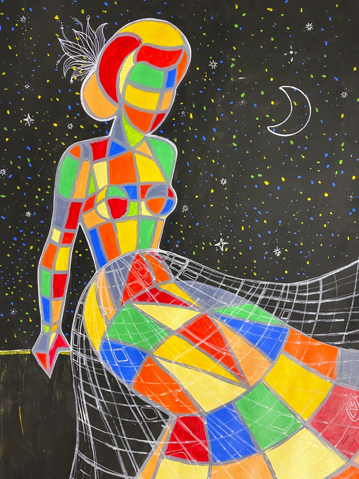 Figure woman acrylic ink on paper painting «Miss Universe» 24×16.6″