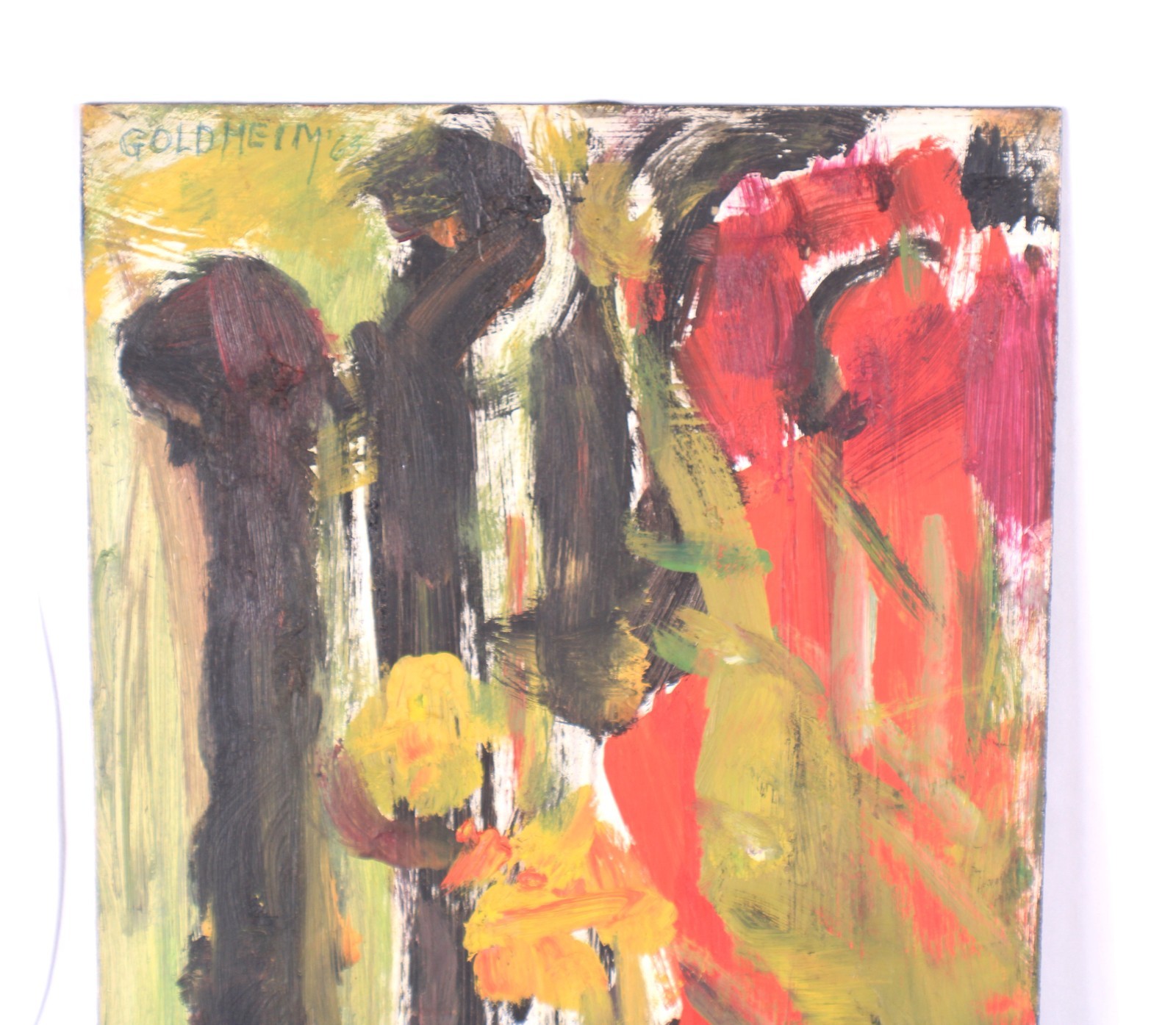 Mid Century MCM Abstract Multi Color Oil Painting Signed Goldheim 1904-2002