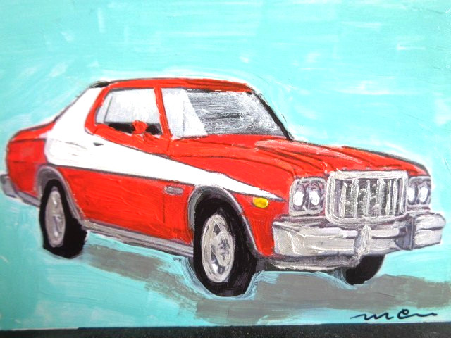 ATC ACEO Starsky & Hutch FORD GRAND TORINO MUSCLE CAR Painting Art
