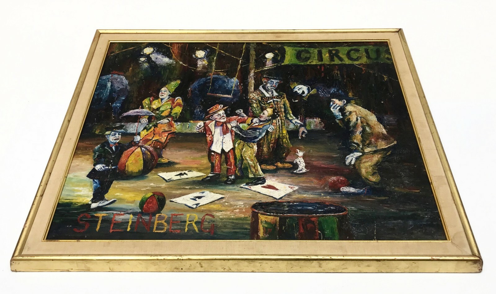 Signed Steinberg Circus & Clown Oil Painting 1959