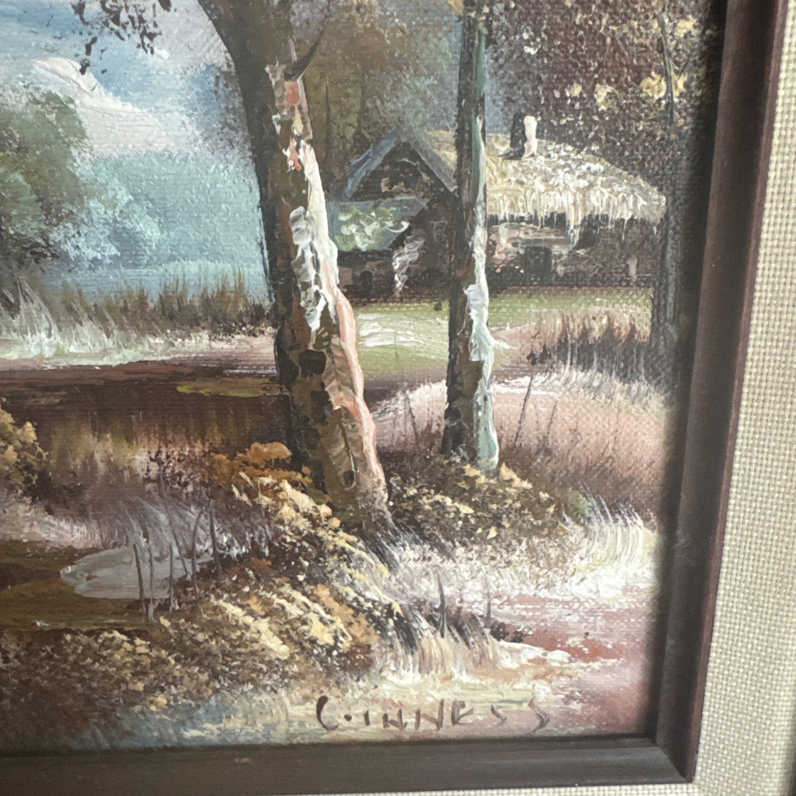 Original C. Inness Antique landscape painting Clara Inness Framed 10” X 8”
