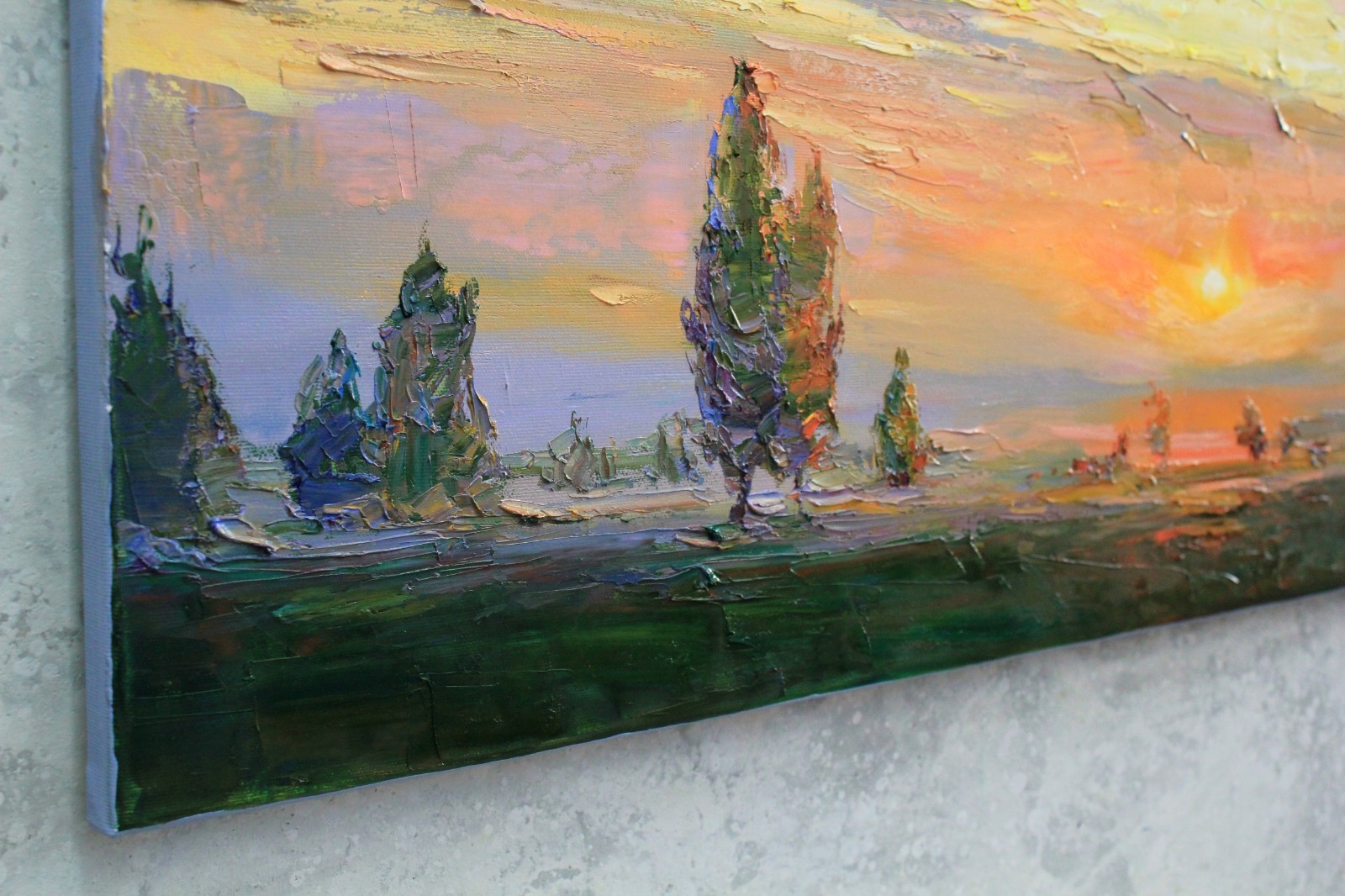 Sunset landscape IMPRESSIONISM original artwork Oil on canvas by A Onipchenko