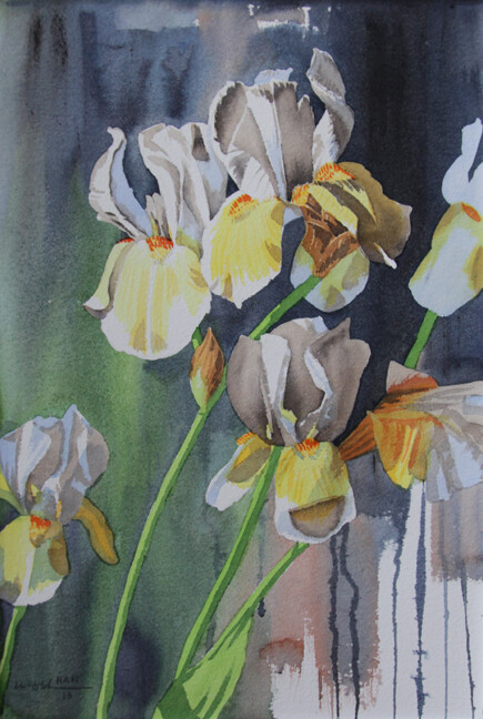 Iris 5, Flower, Garden, Original Watercolor Painting, Signed, 15×22 inch