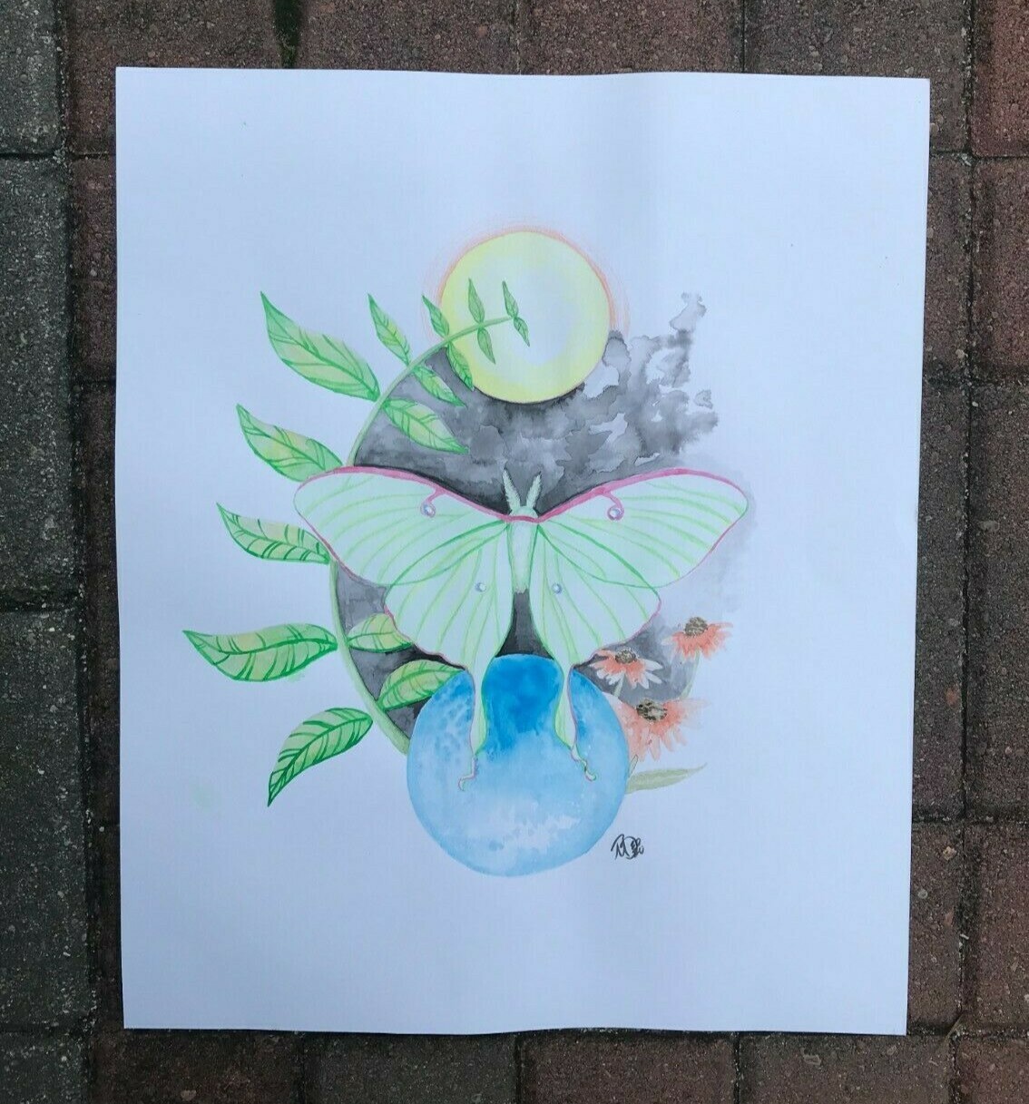«Luna» original art for sale by artist, Luna Moth and Moon painting, acrylic