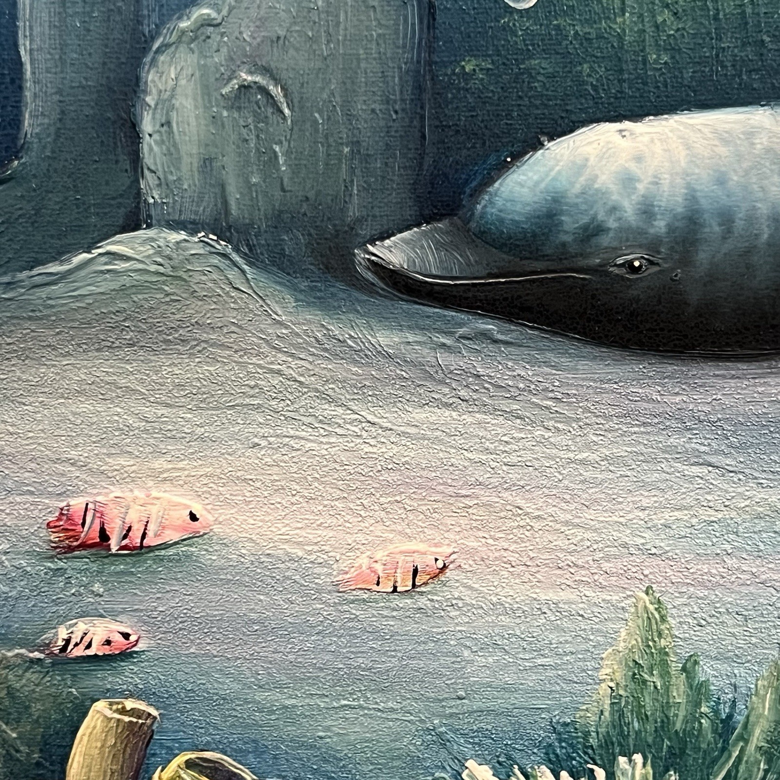 C. Benoit Original Dolphin Ocean Scene Oil Painting Framed 26×29 Coastal Art