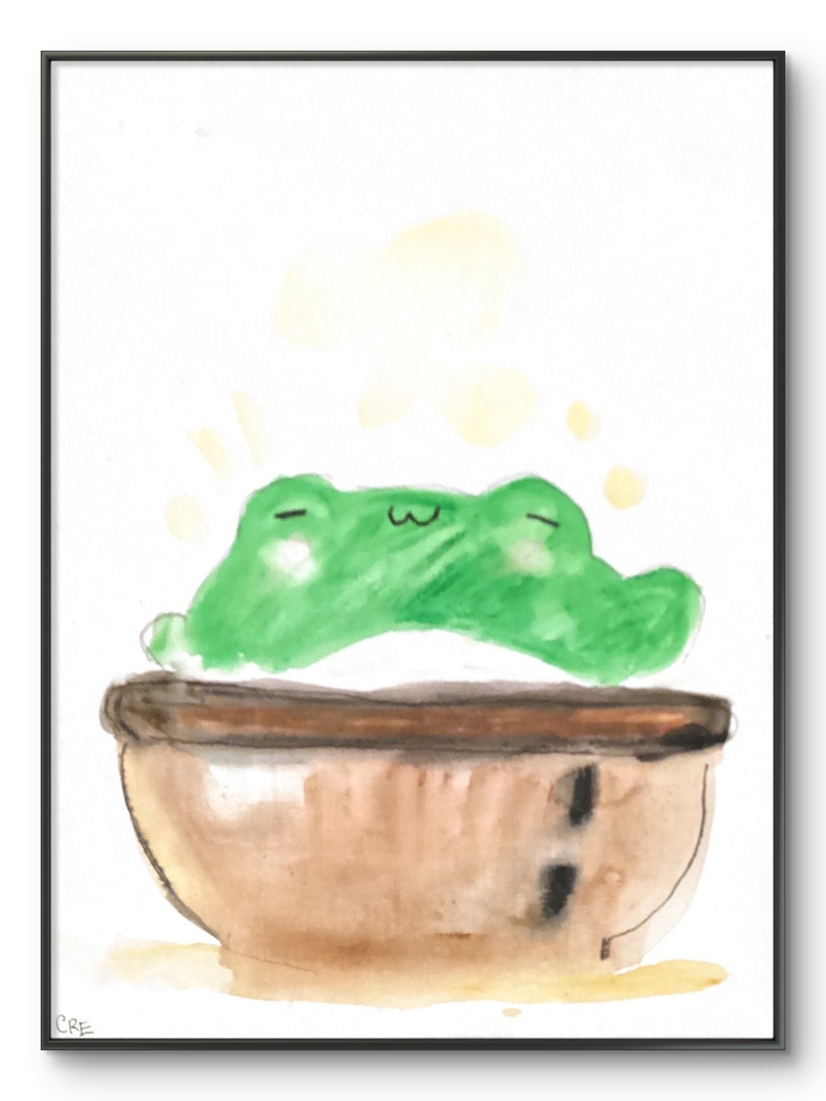 Frog Pastel Spa Funny Cute Bathroom Wall Art Original 11 by 14 Canvas Panel